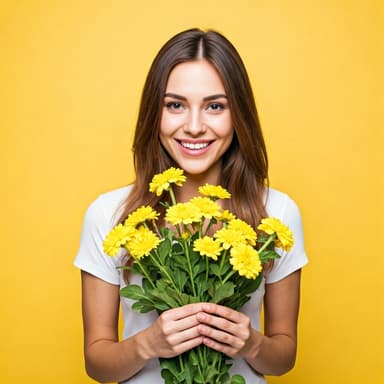 Mujer feliz con flores amarillas