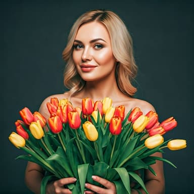 Mujer sonriente con tulipanes